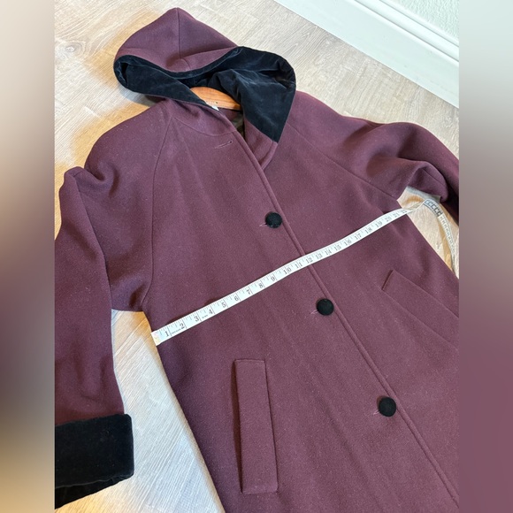 Vintage Jacqueline Ferrar 100% Wool Hooded Coat – Burgundy – Size 10 - Picture 6 of 8